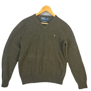 Polo Ralph Lauren Sweater Mens Medium Green V Neck Pullover 100% Lambs Wool